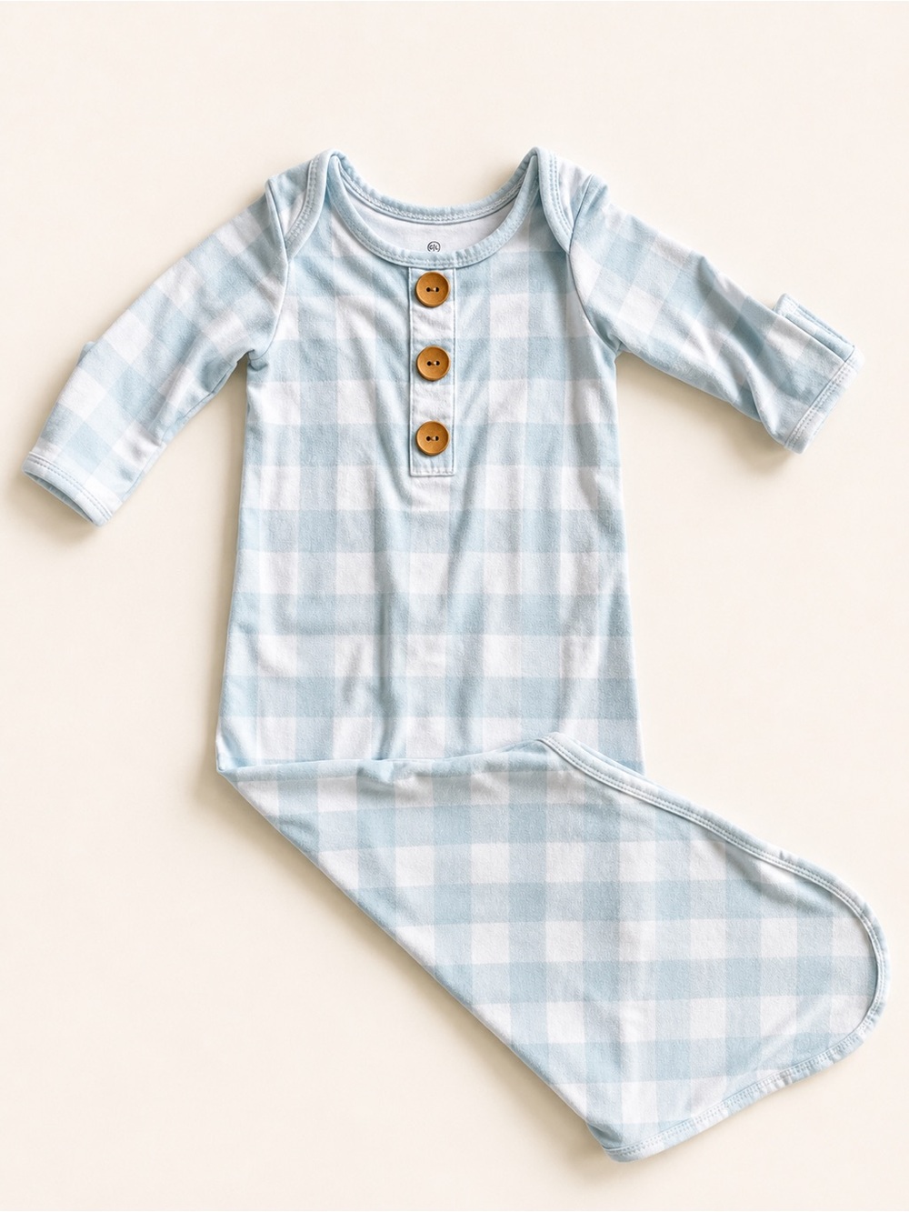 Caden Lane Light Blue and White Plaid Sleep Gown with Wooden Buttons